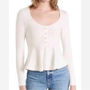 Cinq A Sept Size Small Ivory Melina Long Sleeve Peplum Top Designer Minimalist